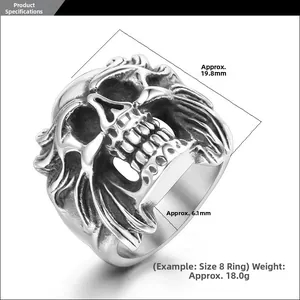 Macro side view of skull titanium ring showing detailed dimensions and heavy weight