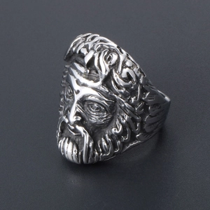 Anello punk gotico in acciaio inossidabile con rilievo intagliato del dio greco Zeus