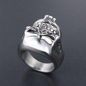 Gothic skull ring for men with long beard in polished stainless steel punk style