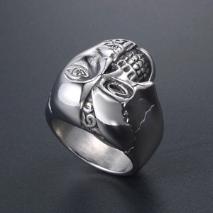 Bague en acier inoxydable avec design unique de crâne et visage humain style punk