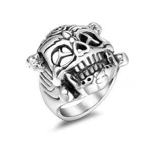 Vintage Punk Gothic Skull Stainless Steel Ring For Men Retro Silver Lion Dance Hip Hop Biker Jewelry Finger Ring Gift