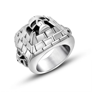 Retro Stainless Steel Skull Ring Men Gothic Punk Pyramid Brick Wall Pattern Distressed Biker Band Ring Jewelry Gift