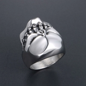 Retro stainless steel skull ring with vintage silver finish for men in gothic punk style