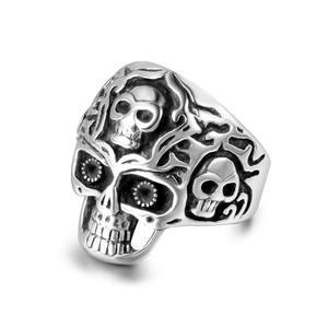 Vintage Titanstahl Totenkopf Ring Herren Gotik Punk Rock Hip Hop Silber Farbe Skelett Relief Heavy Metal Fingerring Schmuck