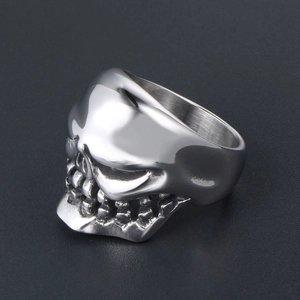 Polished silver skull ring with gothic punk design in high-quality stainless steel