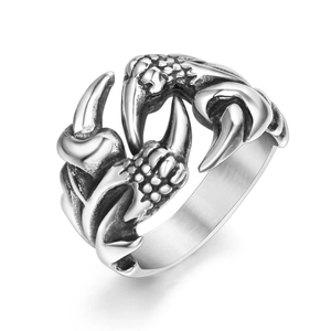 Retro dragon claw open ring for men made of durable vintage silver finish stainless steel