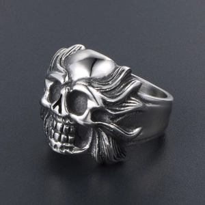 Vintage skull titanium steel ring with a retro punk style and polished finish