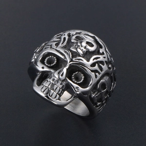 Retro Punk Totenkopfring für Herren aus Edelstahl mit Vintage-Silber-Finish