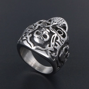 Gothic Totenkopf Ring für Herren aus Edelstahl im Vintage-Silber-Punk-Stil