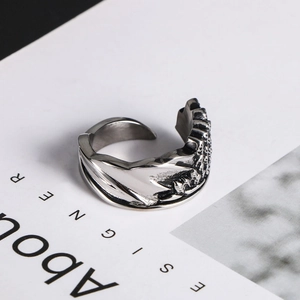 Vintage Angel Wings Titanium Steel Ring Carved Gothic Punk Adjustable Open Finger Band For Unisex Fashion Jewelry Gift