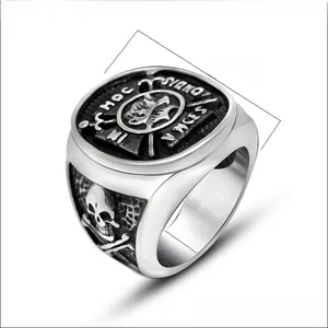 Detailed view of punk anchor skull signet ring with size and weight dimensions