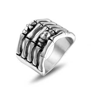 Gothic skeletal claw ring in vintage silver titanium steel for men with punk bone design