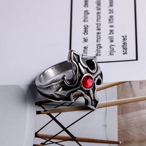 Bague Gothique Vintage en Acier Titane Forme de Croix Pour Homme Femme Avec Strass Rouge Incrusté Bijoux Cadeau