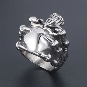 Punk gothic skull and claw embossed stainless steel ring with polished finish