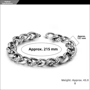 Gothic snake pattern steel bracelet dimensions showing 215mm length and 13.1mm width
