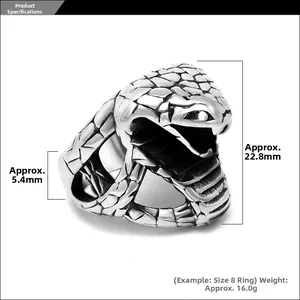 Spécifications de taille de la bague serpent mamba en argent vieilli avec texture écaillée
