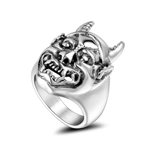 Anello vintage punk a maschera di diavolo in acciaio inox con finitura gotica