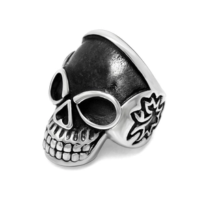 Vintage Gothic Skull Ring For Men Stainless Steel Punk Rock Biker Band Ring Carved Skeleton Heavy Metal Jewelry Gift