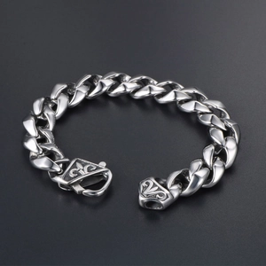 Bracelet gourmette en acier inoxydable argenté avec boucle fleur de lys rétro