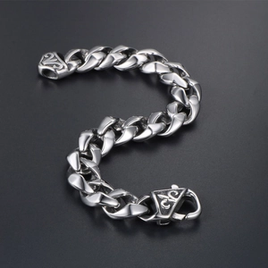 Bracelet gourmette lourd en titane avec fermoir gravé fleur de lys de style vintage