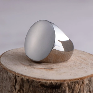 Minimalist Titanium Steel Round Top Signet Ring For Men High Polished Plain Band Geometric Punk Fashion Finger Jewelry
