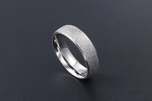 Macro shot showing contrast between sandblasted matte finish and polished inner ring surface