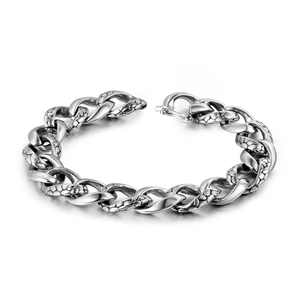 Men Gothic Retro Snake Scale Texture Titanium Steel Chain Bracelet Vintage Punk Casting Metal Hand Jewelry For Cool Boys