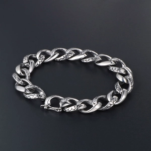 Gothic snake scale pattern vintage titanium steel chain bracelet in silver finish