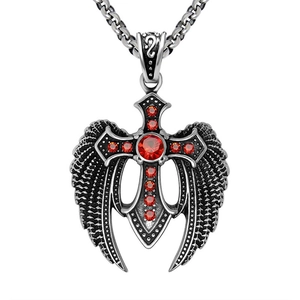 Gothic Edelstahl Adler Flügel Kreuz Anhänger Halskette Mit Roten Strasssteinen Eingelegt Altsilber Personalisiert Herren Schmuck