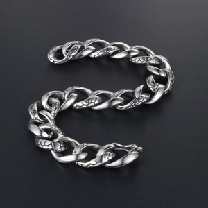 Gothic snake scale pattern stainless steel chain bracelet with vintage silver finish