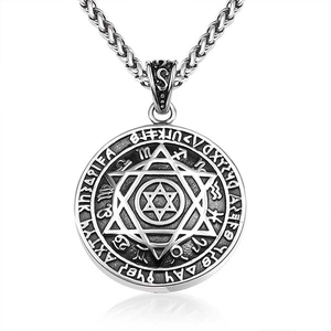 Collana con Ciondolo a Stella Esagramma in Acciaio Inossidabile Vintage per Uomo Segni Zodiacali Rune Medaglia Tonda Gioielli Punk