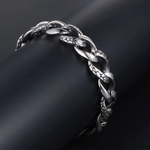 Gothic silver snake texture Cuban link bracelet made of durable stainless steel