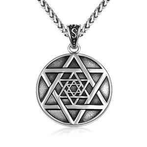 Collier Pendentif Étoile Hexagramme Multi-couches en Acier Titane Vintage pour Hommes Bijoux de Mode Hip Hop Géométriques Polis