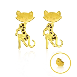 Titanium Steel Cat Stud Earrings For Women Cute Animal Design With Red Rhinestone Rose Gold Plated Fashion Jewelry Personalized Gift