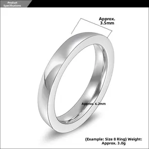 Detailed view of silver titanium steel ring dimensions with 3.5mm width and 6.2mm height