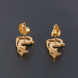 Elegant 18K gold plated dolphin stud earrings for women with a brushed metal finish