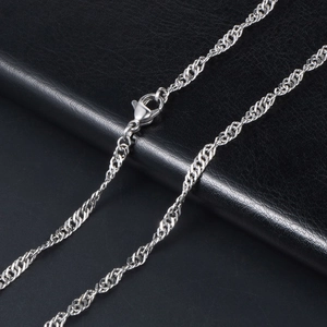 Silver stainless steel water wave chain necklace with secure lobster clasp for men and women