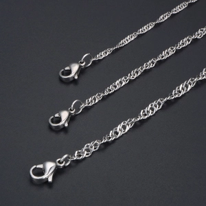 Three elegant silver water wave Singapore chain necklaces with secure lobster clasps