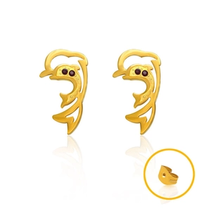18K Gold Plated Stainless Steel Dolphin Stud Earrings Cute Animal Rhinestone Jewelry For Women Hollow Out Ear Studs