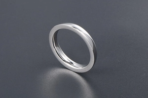 Polished silver stainless steel minimalist ring with smooth flat edge profile
