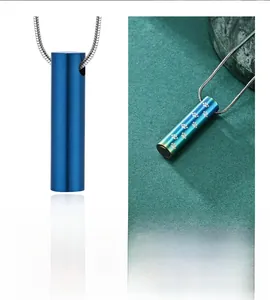 Polished stainless steel cylinder urn necklace with cat paw print and rainbow plating