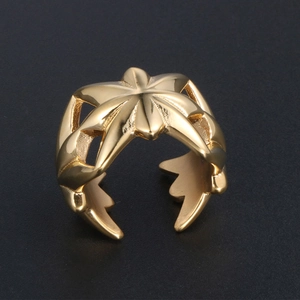 Vintage offener Ring in Gold mit hohlem Blattdesign und mehrlagigem Punk-Stil