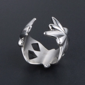 Vintage Silberring für Herren mit Rautenmuster und verstellbarem Feder-Design