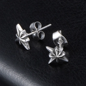 Vintage silver octagonal star stud earrings made of durable titanium steel for men and women