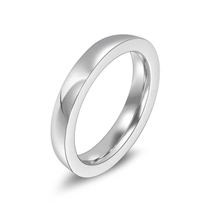 Polished silver titanium steel minimalist ring for couples with flat band design