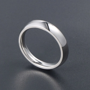 Minimalist high-polished stainless steel ring featuring a sleek mirror finish on dark texture