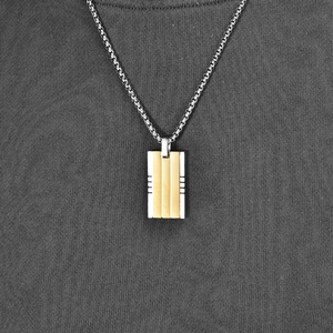 Men's two-tone rectangle pendant necklace in gold and silver with box chain accessory