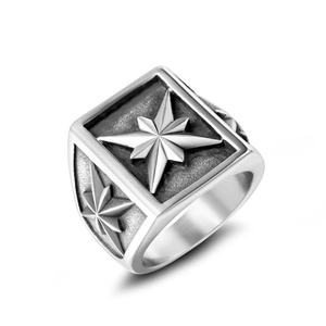Vintage Titanium Steel Compass Star Signet Ring For Men Retro Punk Geometric Eight-pointed Star Stainless Steel Finger Ring Fashion Jewelry Gift