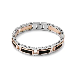 Bracelet en Acier Inoxydable pour Homme Avec Incrustation de Fibre de Carbone Bracelet de Montre Mécanique Poli Bijoux Mode