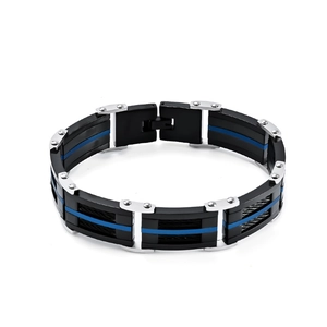 Bracelet pour hommes en acier titane avec silicone noir et incrustation bleue